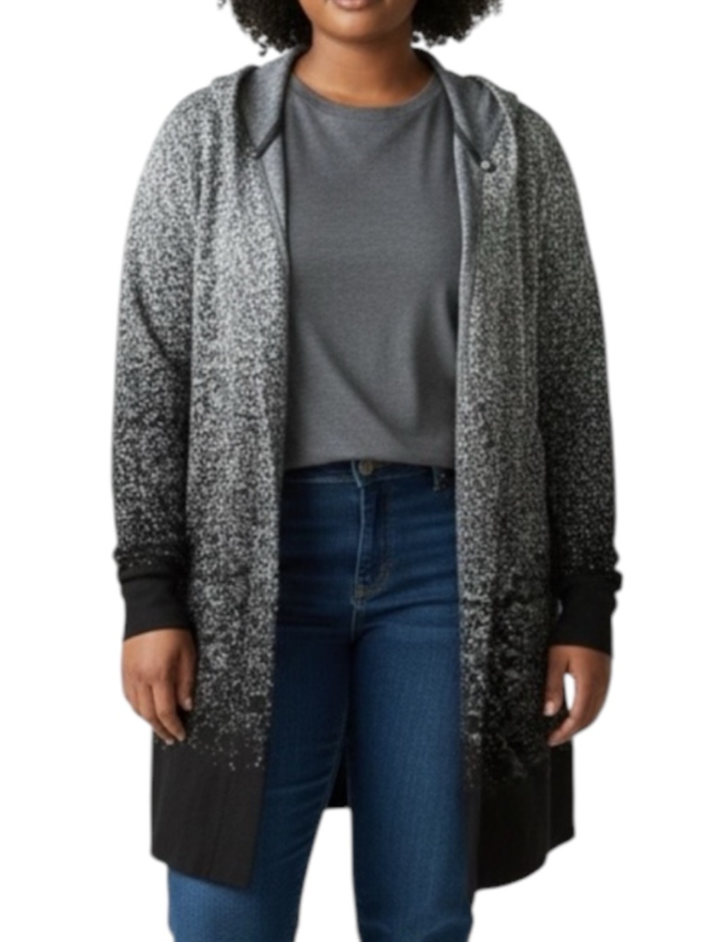 ZENERGY Cotton Cashmere Ombre Cardi Sweater Jacket in Black/Ecru Size 1 (M / 8)